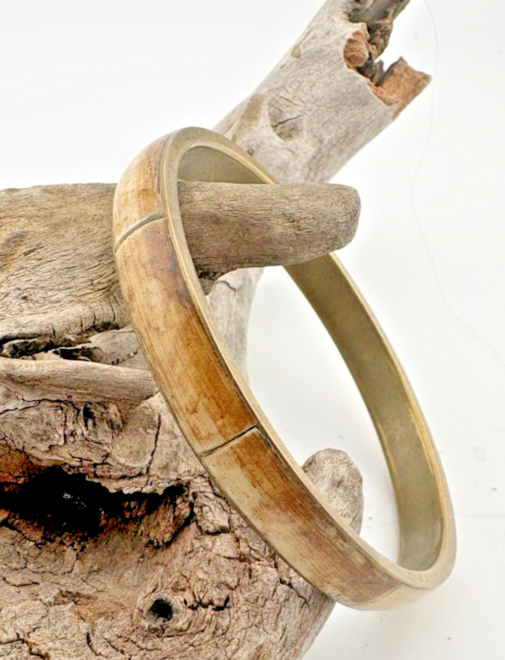 Vintage Bracelet Costume Camel Bone Brass MCM Stackable Bangle Natural Authentic